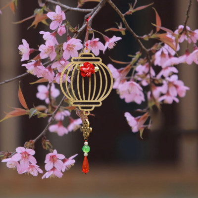 Bộ 12 dây phụ kiện handmade treo Tết trang trí cây mai đào, mix màu vàng đỏ MIX12