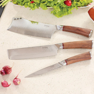 Dao chặt Damascus iMat,lưỡi bằng thép không gỉ 9Cr18, cán gỗ cẩm lai tự nhiên