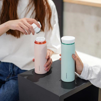 Bình giữ nhiệt LocknLock Feather Light Ring màu ngà LHC4244IVY 460ml - Hàng chính hãng, có khay lưới lọc trà - JoyMall
