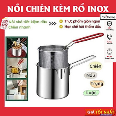 Bộ Nồi Chiên Ngập Dầu Kèm Rổ  Lọc Dầu 2 IN 1 - Nồi Chiên Nhúng Ngập Dầu Inox 304 Cao Cấp Có Tay Cầm Không Nắp Tiện Dụng
