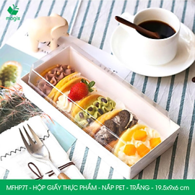 MFHP7T - 19.5x9x6 cm - 50 hộp giấy nắp PET kraft trắng đựng thực phẩm, thức ăn mang đi