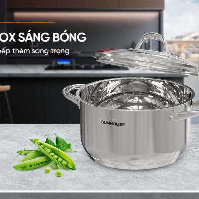 NỒI INOX 3 ĐÁY SUNHOUSE SHG301-20 - Hàng Chính Hãng