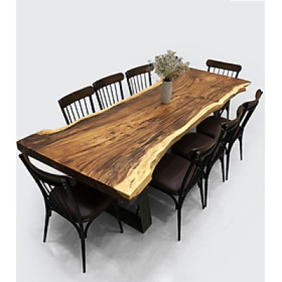 Bộ bàn 8 ghế gỗ me Tây nguyên khối CTMTBD3 Tundo 2m38 x 71/88 x 76 cm gỗ dày 7cm