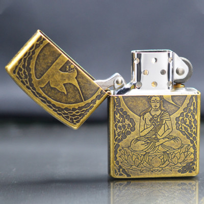 Vỏ Hột Quẹt Bật Lửa Xăng Đá Zorro Z91235 Họa Tiết Phật May Mắn sang trọng - Dùng Xăng Bấc Đá