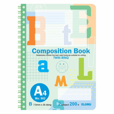 Sổ kẻ ngang lò xo kép A4 200 trang 70/92; MS: 902
