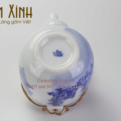 ấm chén Bát Tràng_Bộ ấm trà men Lam Cổ dáng Vại S1 kèm phụ kiện