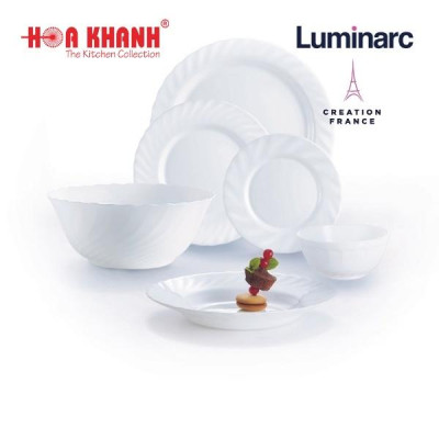 Đĩa Thủy Tinh Luminarc Diwali Trianon Trắng 25cm - bộ 6 đĩa - N3645