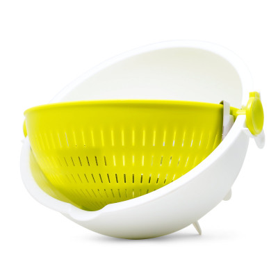 Bộ thau rổ nhựa xoay 2 lớp làm ráo nước - Hàng nội địa Nhật Bản 