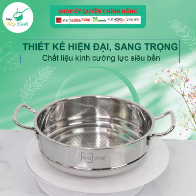 Bộ nồi xửng cao cấp Fivestar 4 món 3 đáy từ , nắp kính ( tặng 1 sạn inox )