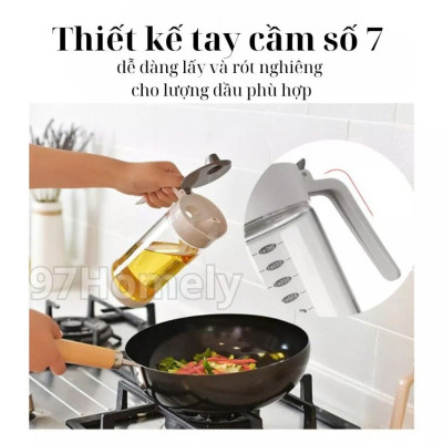Bình Thủy Tinh Rót Dầu Ăn/Nước Mắm Có Vòi & Phễu Tích Hợp – Dung Tích 500ml – Chai Đựng Gia Vị Thông Minh, Chịu Nhiệt, Có Vạch Chia- HÀNG CHÍNH HÃNG MINIIN
