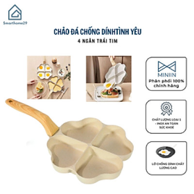 Chảo đá tình yêu chia 4 ngăn chống dính -chảo đá chiên trứng cán gỗ dùng cho bếp từ,ga,hồng ngoại - HÀNG CHÍNH HÃNG MINIIN
