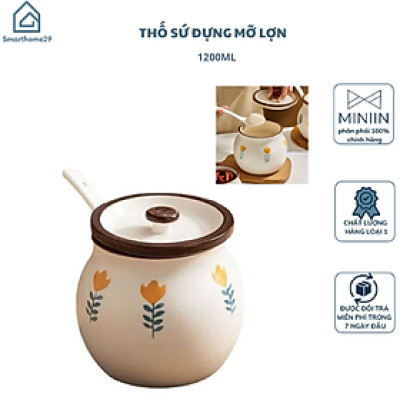 HŨ ( ÂU ) 1200ML BẰNG SỨ ĐỰNG MỠ, THỐ SỨ ĐỰNG GIA VỊ, CÓ NẮP + THÌA, CHỊU NHIỆT CAO, HŨ MUỐI DƯA HỌA TIẾT HOA LÁ XINH - HÀNG CHÍNH HÃNG MINIIN