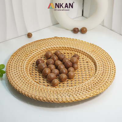 Dĩa Mây Tre Tự Nhiên 33cm – Đựng Trái Cây, Bánh Kẹo, Trang Trí Bàn Ăn Quán Cafe – ANKAN