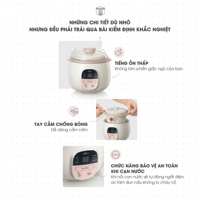 Nồi Ninh, Hấp, Nấu Cháo, Nấu Đồ Ăn Dặm Cho Bé 4 Trong 1 BEAR SUBE001 Có Lồng Hấp Dung Tích 0.8 L Công Suất 200W - Hàng Chính Hãng