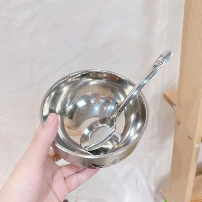 Bát Inox Kèm Thìa Chống Nóng Dày Dặn Cho Bé Ăn Dặm In Hình Con Vật Ngộ Nghĩnh - HÀNG CHÍNH HÃNG MINIIN