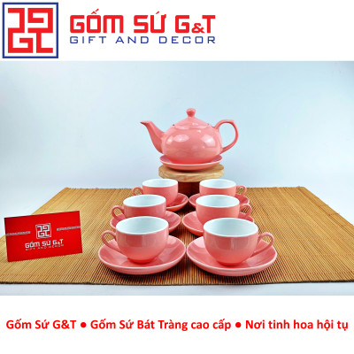 Bộ trà dáng bưởi màu hồng Gốm Sứ G&T