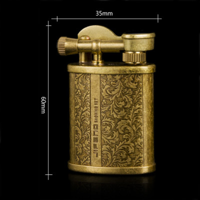 Vỏ Bộ Set Hột Quẹt Bật Lửa Xăng Đá Jifeng JF-018B Kiêm Bình Đựng Xăng Đồng Đồng Nguyên Chất Cao Cấp