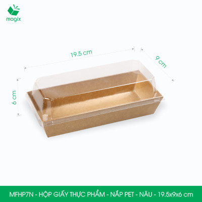 MFHP7N - 19.5x9x6 cm - 25 hộp giấy nắp PET kraft nâu đựng thực phẩm, thức ăn mang đi