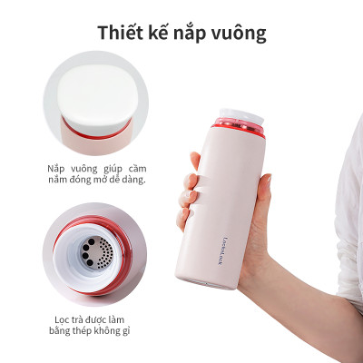 Bình giữ nhiệt LocknLock Feather Light Ring màu hồng LHC4244PIK 460ml - Hàng chính hãng, có khay lưới lọc trà - JoyMall