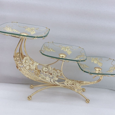 KHAY ĐỰNG HOA QUẢ BÁNH KẸO THỦY TINH KHUNG KIM LOẠI 3 TẦNG BẬC THANG - VD27
