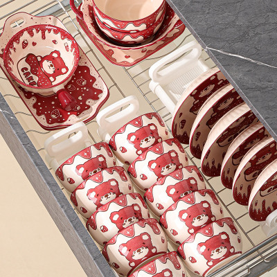 Bán lẻ Bộ Bát Đĩa Thương Hiệu Gosu họa tiết Gấu Cake đáng yêu, chất men sáng bóng
