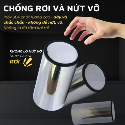 Lọ đựng tăm inox 304 DandiHome nắp bấm đóng mở hoàn toàn kín