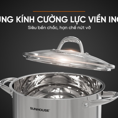 NỒI INOX 3 ĐÁY SUNHOUSE SHG301-16 - Hàng Chính Hãng