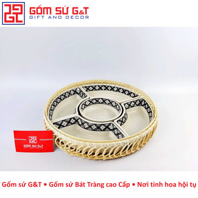 Khay mứt tết vẽ hoa mai Gốm Sứ G&T