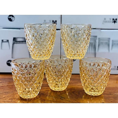 Bộ 6 ly thủy tinh chịu nhiệt cao cấp dùng uống nước hoặc rượu tây vân đá trắng 300ml