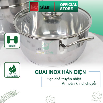 Bộ Nồi và chảo 3 Đáy Inox 430 Fivestar Standard bếp từ nắp kính
