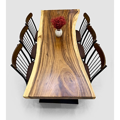 Bộ bàn 6 ghế gỗ me Tây nguyên khối CTMTBDKB Tundo 2m09 x 68//91 x 75 cm gỗ dày 6cm