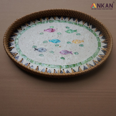 Khay Mây Khảm Trai Hình Bầu Dục Đựng Bánh Kẹo, Trái Cây, Khay Trang Trí Decor Nhà Cửa, Sản Phẩm Thủ Công Từ Mây Tự Nhiên