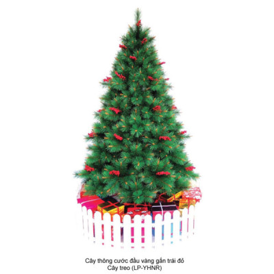 Cây thông noel cước đầu vàng gắn trái đỏ 2m4 - Mẫu cây như thật