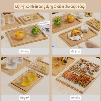 Khay gỗ tre ghép đựng trà đạo, đựng thức ăn ẩm thực hình chữ nhật - An toàn, cao cấp, chắc chắn - Hàng sản xuất chuẩn tre Việt Nam 
