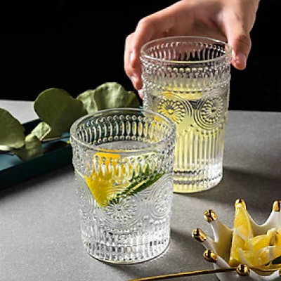 Bộ 6 cốc thủy tinh họa tiết hoa mặt trời viền vàng 280ml_AVN30