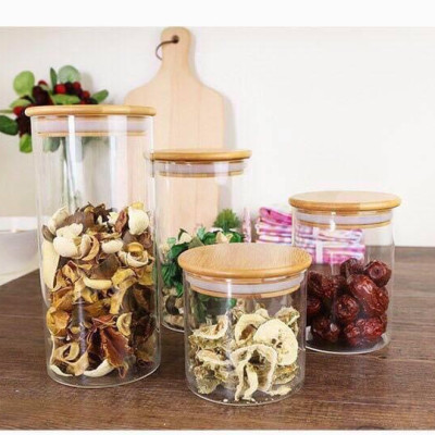 LỌ THỦY TINH NẮP GỖ  ĐỰNG GIA VỊ THỰC PHẨM KHÔ CAO CẤP 