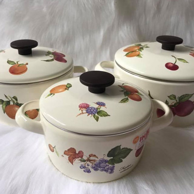 Nồi Tráng Men Hoa Văn Trái Cây Sử Dụng Bếp Từ Fujihoro FRV-16W (16cm) 