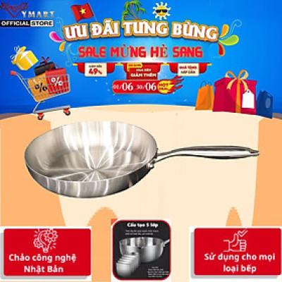 Chảo Inox SEKA Cạn Lòng SK6030 - 5 Lớp Nguyên Khối Chống Dính Size 26cm, 22cm, 16cm Dùng Cho Mọi Loại Bếp - Hàng Chính Hãng