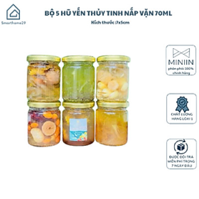 Bộ 5 Hũ Thủy Tinh Tròn Nắp Thiếc 70ML - Dùng Chưng Yến, Đựng Gia Vị, Làm Sữa Chua - HÀNG CHÍNH HÃNG MINIIN