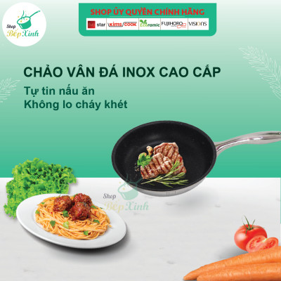 Chảo chống dính vân đá 3 lớp đáy liền inox 304 Fivestar - tặng 5 muỗng ăn