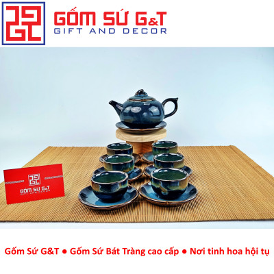 Bộ trà hỏa biến dáng quả hồng màu xanh dương