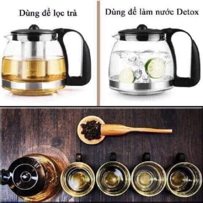 Bình Lọc Trà ,Ấm Pha Trà Ấm Nước Bằng Thủy Tinh Cao Cấp Tặng Kèm 4 Ly
