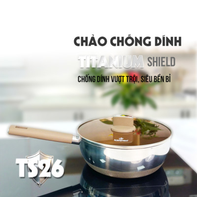 Chảo Inox 316 liền khối 7 lớp phủ chống dính Nano Titanium Shield Kalpen size 20cm,24cm,26cm,28cm đáy từ - Hàng chính hãng