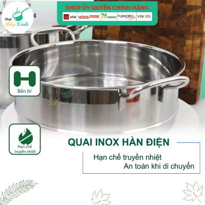 Bộ nồi xửng hấp 3 đáy inox 430 FiveStar Standard nắp kính tặng 1 muỗng canh (24cm /26cm / 28cm /30cm /32cm)