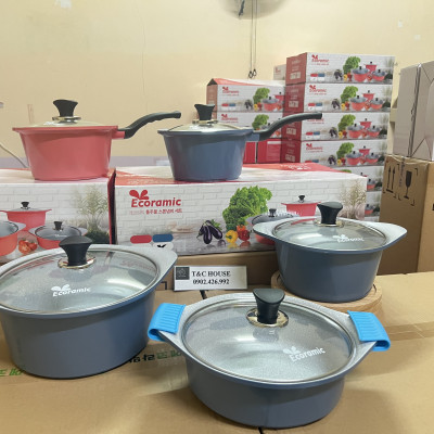 Bộ 4 Nồi Vân Đá Chống Dính Ecoramic Hàn Quốc Size 18-20-22-24cm Hàng chính hãng