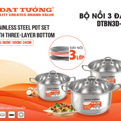 Bộ Nồi 3 Đáy Đạt Tường DTBN3D-04 - Hàng Chính Hãng