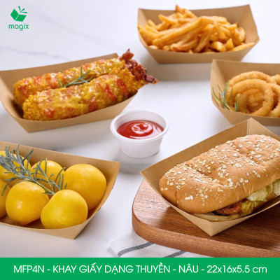 MFP4N - 22x16x5.5 cm - 50 khay giấy dáng thuyền đựng thức ăn, khay giấy đựng món tráng miệng