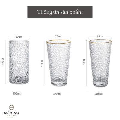 BỘ 6 CỐC THỦY TINH VIỀN VÀNG CAO CẤP | LY CHỊU NHIỆT DÁNG LOE, VÂN TRÁM DECOR SANG TRỌNG