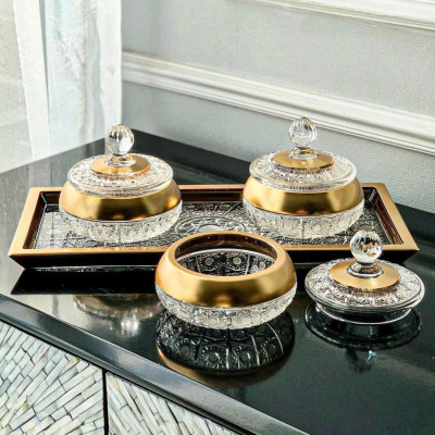 Thố pha lê mài mạ vàng BOHEMIA đường kính 13cm Hàng chính hãng