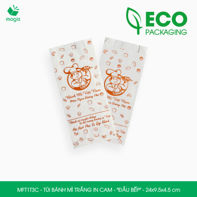 MFT1T3C - 24x9.5x4.5cm - 200 Túi bánh mì Trắng, in sẵn họa tiết ĐẦU BẾP - Bao bánh mì Túi giấy thực phẩm an toàn